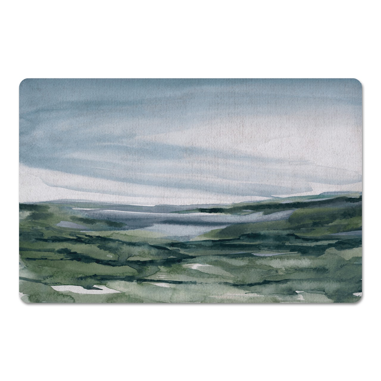 18" x 27" Navy & Green Abstract Landscape Floor Mat